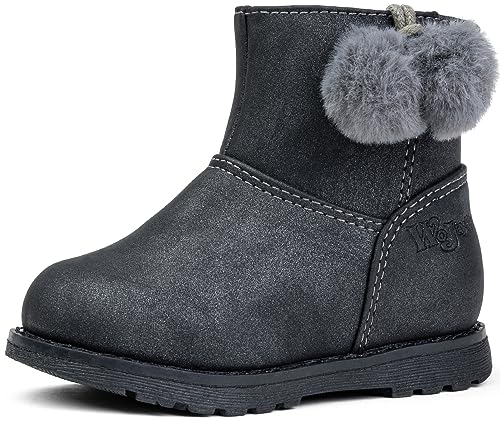 Wojtyłko Mädchen Winterschuhe Wärme Gefütterte Schneestiefe Winterstiefel Rutschfest Stiefel Schlupfstiefel Kinderschuhe für den Winter (Schwarz, EU Schuhgrößensystem, Kleinkind, Numerisch, M, 27) von Wojtyłko