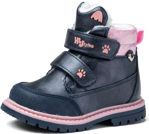 Wojtyłko Mädchen Winterschuhe | gefütterte Stiefel mit Klettverschluss | wärme Schneestiefe | Winterstiefel | rutschfest Stiefel (Navy Blau, EU Schuhgrößensystem, Kleinkind, Numerisch, M, 25) von Wojtyłko