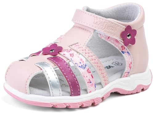 Wojtylko Mädchensandalen | Sommer | schön | bequem | weich | Licht| mit Streifen | in Blumen | Klettverschluss | (Rosa, EU Schuhgrößensystem, Kleinkind, Numerisch, M, 30) von Wojtyłko