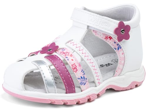 Wojtylko Mädchensandalen | Sommer | schön | bequem | weich | Licht| mit Streifen | in Blumen | Klettverschluss | (Weiß, EU Schuhgrößensystem, Kleinkind, Numerisch, M, 24) von Wojtyłko