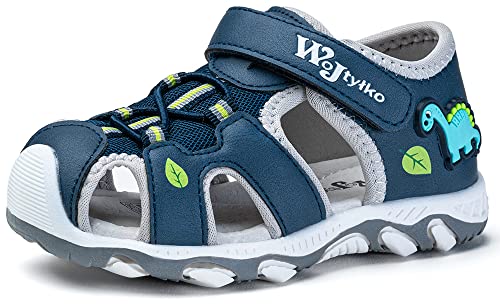 Wojtyłko Sandalen Jungen Geschlossene Sportliche Sandalette Kinder Mit Klettverschluss Lauflernschuhe (Marine, EU Schuhgrößensystem, Kleinkind, Numerisch, M, 21) von Wojtyłko