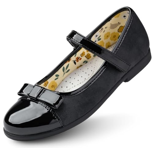 Wojtyłko WK Klettverschluss-Ballerinas hübsche Mary Jane Halbschuhe für Mädchen bequem mit Lederinnensohle (Schwarz, EU Schuhgrößensystem, Jugendliche, Numerisch, M, 36) von Wojtyłko