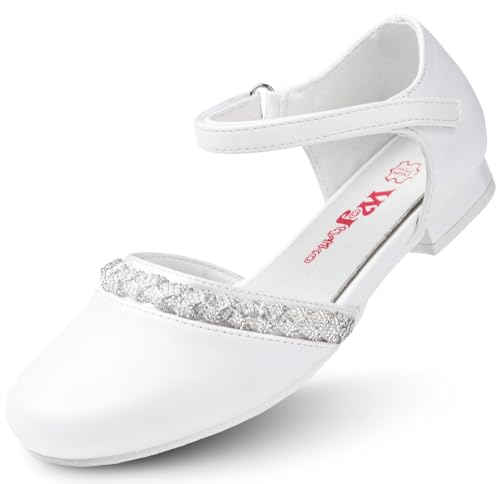 Wojtyłko WK Mädchen Klettverschluss Halbschuhe mit Lederinnensohle | Kommunion | Elegant | Für eine kleine Prinzessin (Weiß, EU Schuhgrößensystem, Jugendliche, Numerisch, M, 36) von Wojtyłko