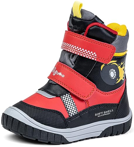 Wojtyłko Warme wasserabweisend Winterstiefel Jungen mit rutschfester Sohle Schneestiefel Kinderschuhe für den Winter Snowboots (Rot, eu_footwear_size_system, toddler, numeric, medium, numeric_24) von Wojtyłko