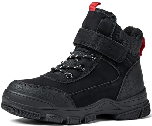 Wojtyłko Winterschuhe Jungen | Stiefelette mit Klettverschluss | gefütterte Winterstiefel | Schneestiefel | Snowboot/Winterstiefel (Schwarz, EU Schuhgrößensystem, Jugendliche, Numerisch, M, 34) von Wojtyłko