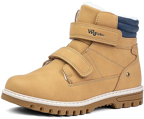 Wojtyłko Winterstiefel mit Klettverschluss Stiefelette Kinderschuhe für den Winter Schneestiefel Winterschuhe warm Gefüttert (Braun, EU Schuhgrößensystem, Jugendliche, Numerisch, M, 35) von Wojtyłko