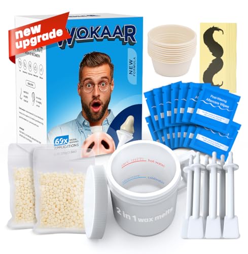 Wokaar Quick Nase Wax Kit | 100 g Wachs, 30 Applikatoren, neu 2 in 1 Wachsschmelz | Nasen- und Ohrhaarwachsen -Kit für Männer & Frauen | Nasen Haarentfernung | 15 x Balsam Wischtücher von Wokaar