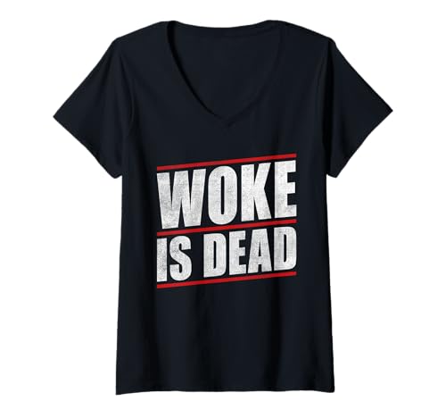 Damen Woke is Dead T-Shirt mit V-Ausschnitt von Woke Is Dead Shirt Mann Frau Outfit