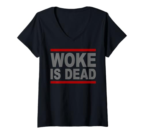 Damen Woke is Dead T-Shirt mit V-Ausschnitt Damen Woke is Dead T-Shirt mit V-Ausschnitt von Woke Is Dead Shirt Mann Frau Outfit