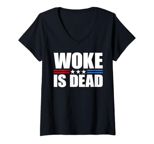 Damen Woke is Dead T-Shirt mit V-Ausschnitt von Woke Is Dead Shirt Mann Frau Outfit