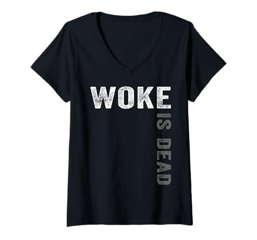 Damen Woke is Dead T-Shirt mit V-Ausschnitt von Woke Is Dead Shirt Mann Frau Outfit