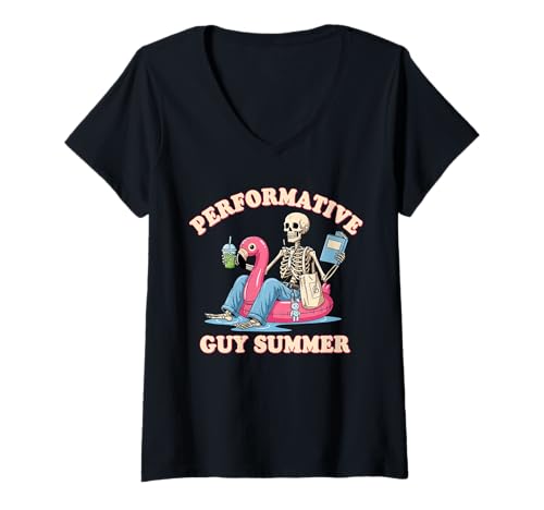 Damen Performative Guy Summer Satirische Grafik T-Shirt mit V-Ausschnitt Damen Performative Guy Summer Satirische Grafik T-Shirt mit V-Ausschnitt von Woke Men Bro Energy Collective