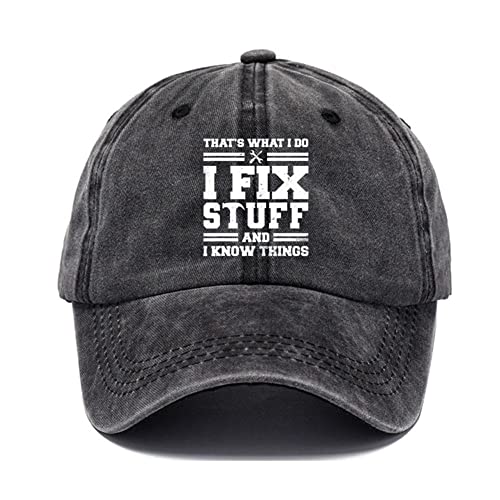 That's Whats I Do I Fix Stuff And I Know Things Baseball-Kappen für Herren, verstellbare Strapback-Hüte, Distressed Dad Hüte für Männer, Grafik, gewaschener Denim, Strapback-Kappe von Wokii