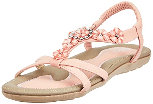 Sandalen Damen Sommer Strand Schuhe Flach Bohemia Zehentrenner Sandaletten mit Strass Blumen Größe 41 von Woky