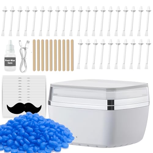 Mini-Ohr-Nasen-Haar-Wachs-Set zur Haarentfernung, konstante Temperatur, Wachswärmer mit 100 g Wachsperlen, 10 Applikatoren, 30 Nasenhaarstäbchen, 10 Schnurrbart und Pflegeöl von Wokyo