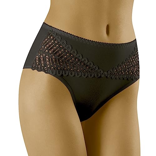 Wolbar Dame Slip Höherer Bund Klassisch Spitze Nahtlos Unterhose WB440 Schwarz,L von Wolbar
