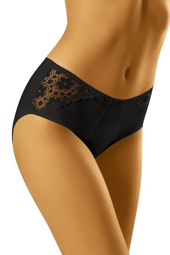 Wolbar Dame Slip Spitze Gemustert Klassisch Einfarbig Unterhose Dessous Alltag WB450, Schwarz,XXL von Wolbar