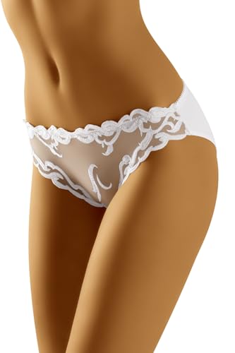 Wolbar Dame Slip Stickerei Netz Bund Unterwäsche Unterhose Elegant Bequem WB455, Weiß,L von Wolbar