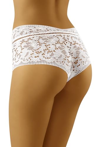 Wolbar Damen Shorts Ajourspitze Bund Unterwäsche Unterhose Bequem Elegant Geblümt WB472, Weiß,M von Wolbar