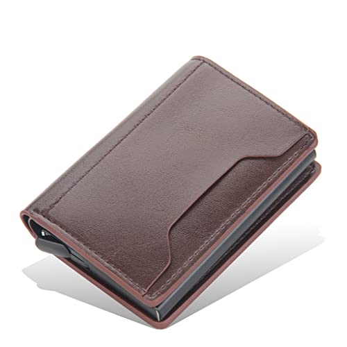 N/A RFID Smart Wallet Auto-Flip-Kartenhalter PU-Leder Aluminiumlegierung Kreditkarteninhaber Herren Mini Wallet Kartenhalter (Farbe: A, Größe: 10 * 7 cm) von WolFum