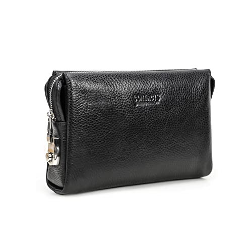 WolFum Anti-Diebstahl-Clutch für Herren, echtes Leder, Ausweishalter, Geldbörse, Kreditkartenetui, Retro-Handytasche, Reisebrieftasche mit 6 Kartenhaltern, 2 Fächern, Braun. Doppelter Komfort von WolFum