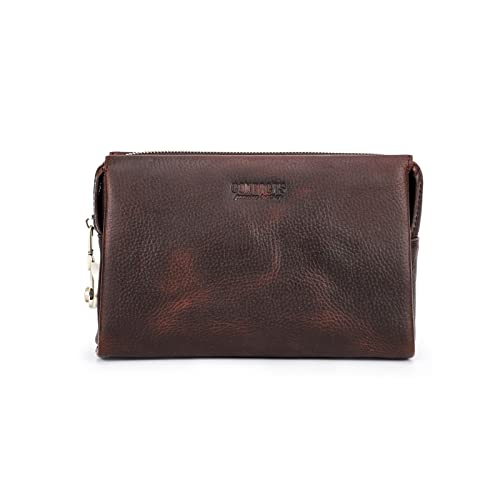 WolFum Anti-Diebstahl-Clutch für Herren, echtes Leder, Ausweishalter, Geldbörse, Kreditkartenetui, Retro-Handytasche, Reisebrieftasche mit 6 Kartenhaltern, 2 Fächern, Braun. Doppelter Komfort von WolFum