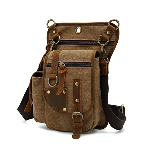 WolFum Canvas Drop Leg Bag Wandern Hüfttasche Sling Umhängetasche Schulterrucksack Männer Frauen Brust Tagesrucksäcke für Outdoor Motorrad Taktisches Reiten Radfahren Wandern Angeln Reisen Bauchtasche von WolFum