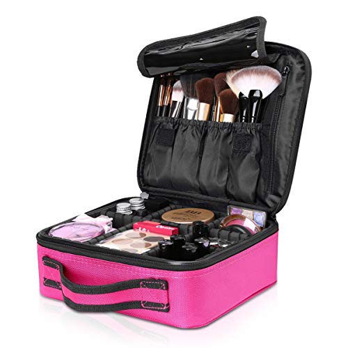 WolFum Tragbare Make-up-Tasche für Damen, Make-up-Organizer, professionelle Kosmetiktasche, Make-up-Etui, Make-up-Beutel, wasserdicht, verstellbare Trennwände, Rosa von WolFum