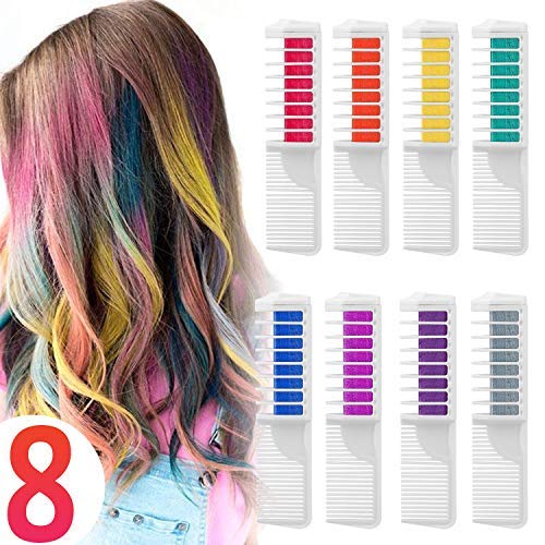 Haarfarbe Kamm Temporär Haarfarbe Kreide Kamm, 8 Stück Instant Einmalige Haarekreide Kamm mit Handschuhe und Schal für Kinder Haarfärbemittel, Party und Cosplay von Wolady