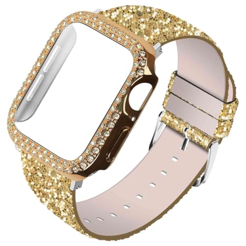 Wolait Leder-Armband kompatibel mit Apple Watch-Armbändern für Damen, 42 mm (Serie 10), glitzernde, glitzernde iWatch-Armbänder mit glitzernden Diamant-Displayschutzfolien für Apple Watch Serie 10 von Wolait