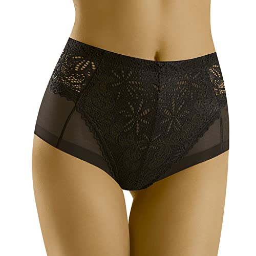 Wolbar Dame Slip Spitze Netz Hoher Bund Klassisch Geblümt Unterwäsche WB437, Schwarz,M von Wolbar