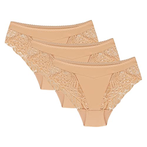 Wolbar Dame Slip 3-Er Pack Höher Bund Spitze Elegant WB408, Beige,L von Wolbar