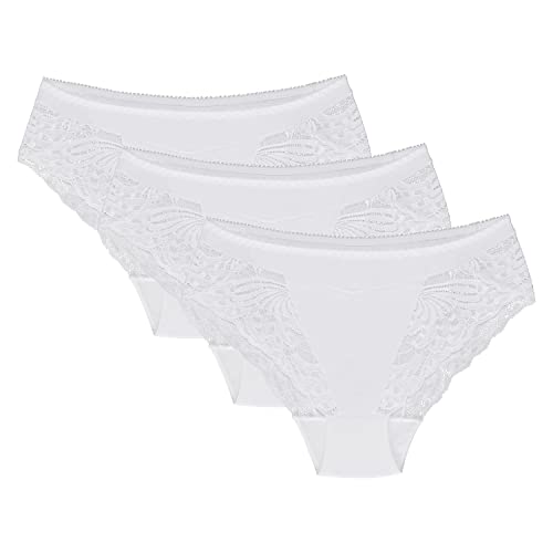 Wolbar Dame Slip 3-Er Pack Höher Bund Spitze Elegant WB408, Weiß,M von Wolbar