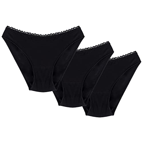 Wolbar Dame Slip 3-Er Pack Spitze Elegant Sinnlich Niedriger Bund WB439, Schwarz,S von Wolbar