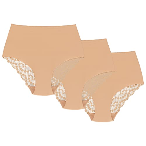 Wolbar Dame Slip 3Er Pack Figurformend Spitze Bund Musterlos WB321, Beige,L von Wolbar