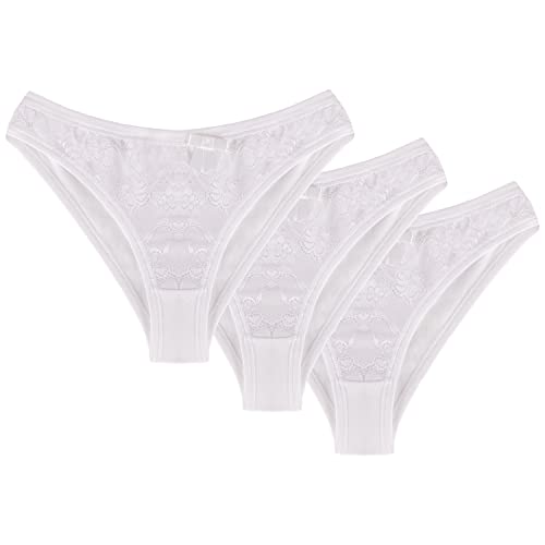 Wolbar Dame Slip 3Er Pack Spitze Schleife Bund Unterhose Komfortabel Unterwäsche WB166, Weiß,S von Wolbar