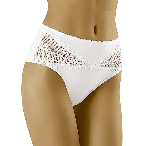 Wolbar Dame Slip Höherer Bund Klassisch Spitze Nahtlos Unterhose WB440 Weiß,XL von Wolbar