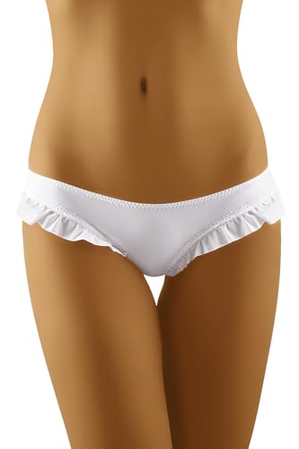 Wolbar Dame Slip Klassisch Einfarbig Unterhose Dessous Alltag Rüschen WB476, Weiß,M von Wolbar
