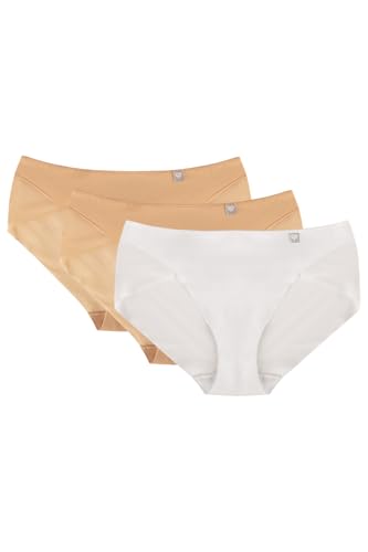 Wolbar Dame Slip Klassisch Elegant Netz Mesh Gummi Höschen Unterhose WB482, Beige/Beige/Weiß,M von Wolbar