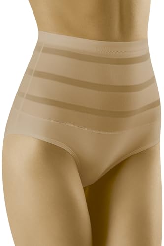 Wolbar Dame Slip Mit Hohem Bund Klassisch Elegant Netz Mesh Gummi Höschen Unterhose Shapewear WB480, Beige,M von Wolbar