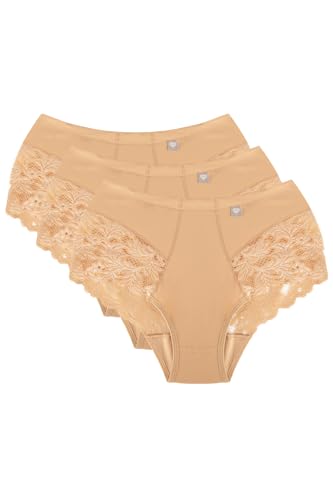 Wolbar Dame Slip Mit Hohem Bund Klassisch Elegant Netz Mesh Gummi Höschen Unterhose WB406, Beige,XL von Wolbar