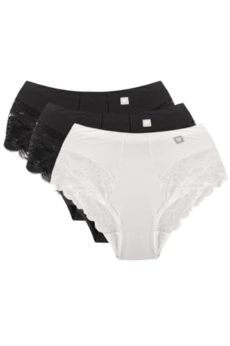 Wolbar Dame Slip Mit Hohem Bund Klassisch Elegant Netz Mesh Gummi Höschen Unterhose WB406, Schwarz/Schwarz/Weiß,XL von Wolbar