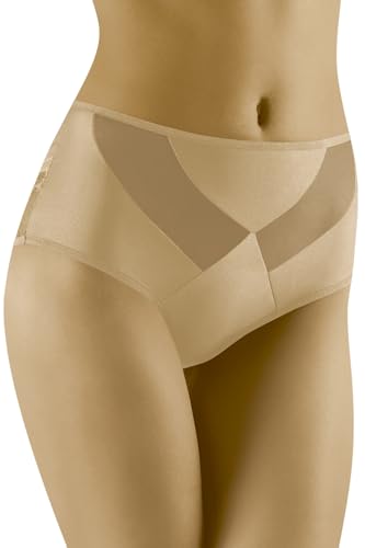 Wolbar Dame Slip Mit Hohem Bund Klassisch Elegant Spitze Netz Mesh Höschen Unterhose WB479, Beige,XL von Wolbar