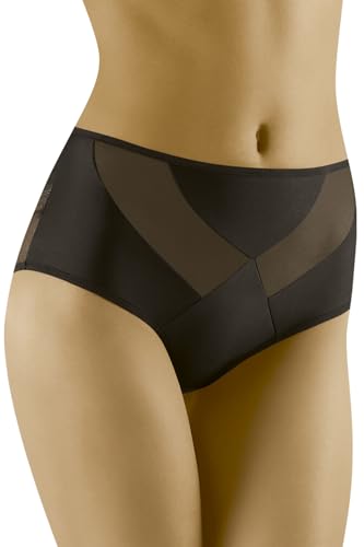 Wolbar Dame Slip Mit Hohem Bund Klassisch Elegant Spitze Netz Mesh Höschen Unterhose WB479, Schwarz,M von Wolbar