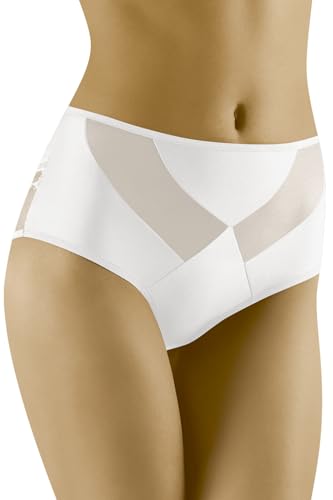 Wolbar Dame Slip Mit Hohem Bund Klassisch Elegant Spitze Netz Mesh Höschen Unterhose WB479, Weiß,M von Wolbar