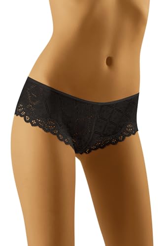 Wolbar Dame Slip Shorts Spitze Gemustert Klassisch Einfarbig Unterhose Dessous Alltag WB477, Schwarz,M von Wolbar
