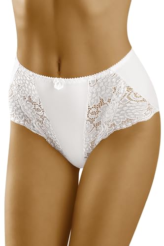 Wolbar Dame Slip Spitze Bund Unterwäsche Unterhose Bequem Elegant Geblümt WB466, Weiß,M von Wolbar