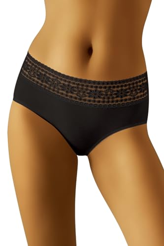 Wolbar Dame Slip Spitze Gemustert Klassisch Einfarbig Unterhose Dessous Alltag WB449, Schwarz,XXL von Wolbar