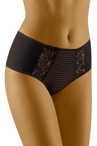 Wolbar Dame Slip Streifen Bund Unterwäsche Unterhose Bequem Gemustert WB459 Streifen Bund Unterwäsche Unterhose Bequem Gemustert WB459, Schwarz,XXL von Wolbar