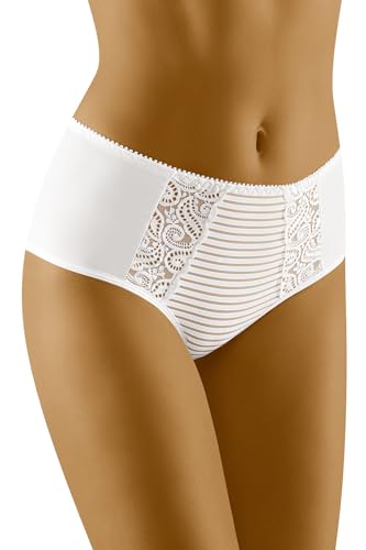 Wolbar Dame Slip Streifen Bund Unterwäsche Unterhose Bequem Gemustert WB459 Streifen Bund Unterwäsche Unterhose Bequem Gemustert WB459, Weiß,M von Wolbar